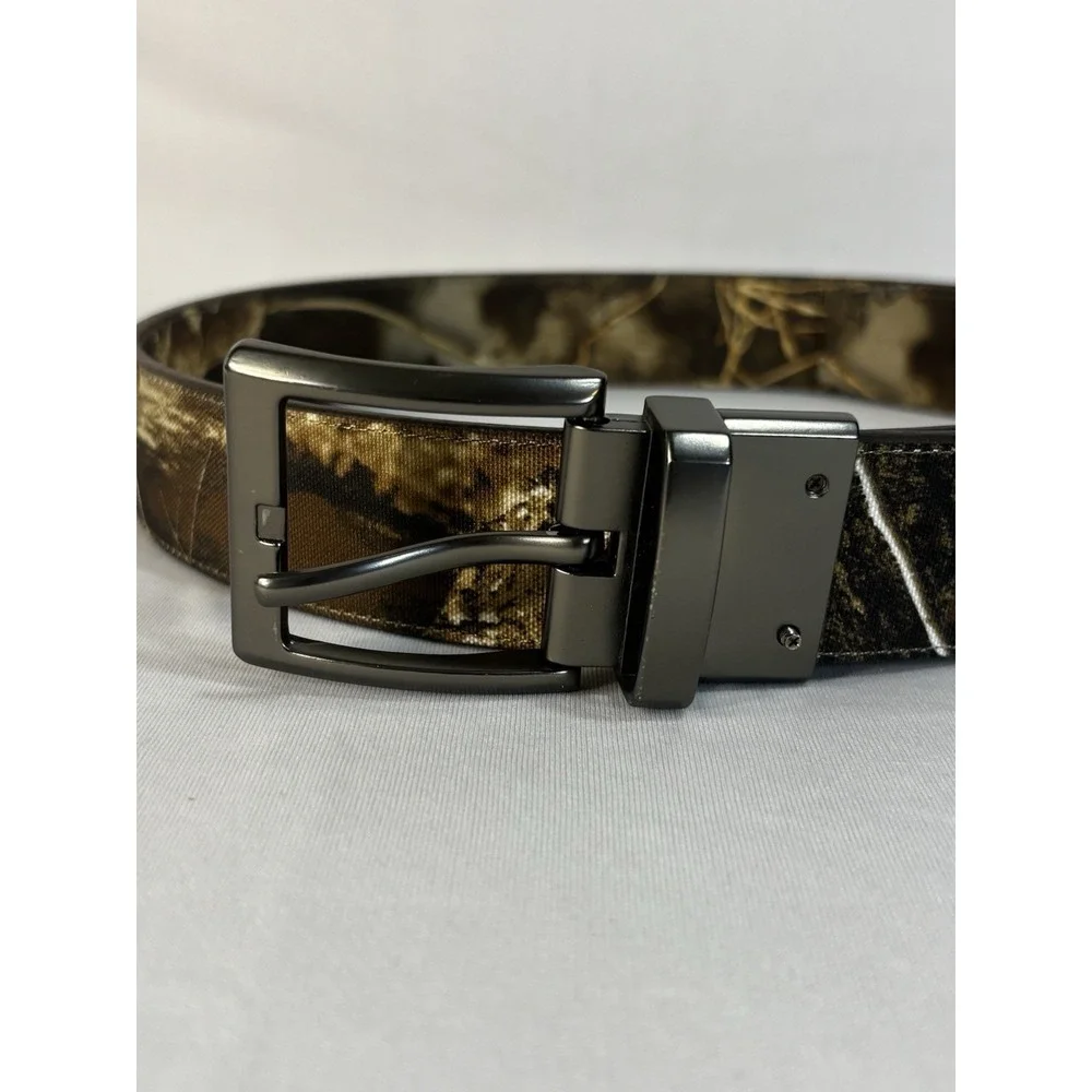 Realtree Camouflage Reversible Belt Mens Size 44 Black Metal Buckle Hunting